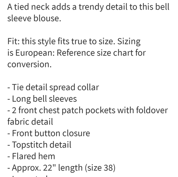 NWT: Tie Detail & Bell Sleeve Blouse - Picture 4 of 5